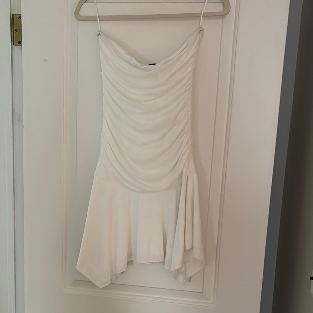 White Strapless Ruched Dress